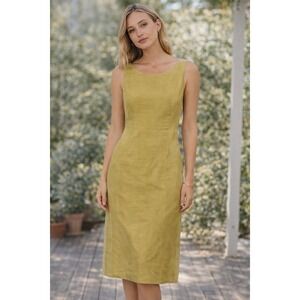 VINTAGE ANN TAYLOR Sleeveless 100% silk Dress Yellow Work Business Size 2